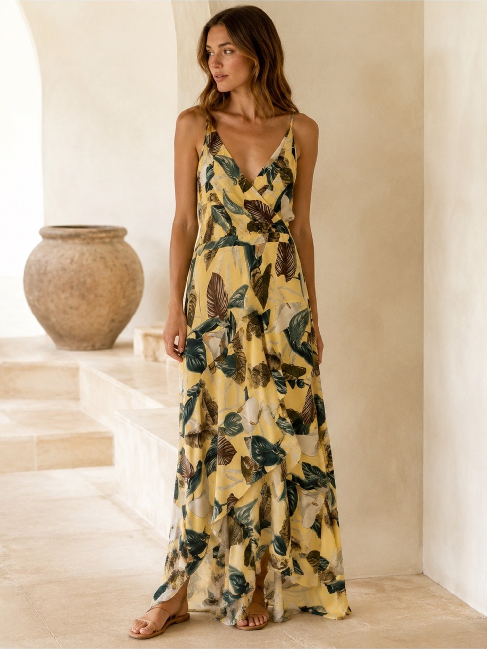 Cynthia Steffe Yellow Tropical Floral Maxi Dress Size 4